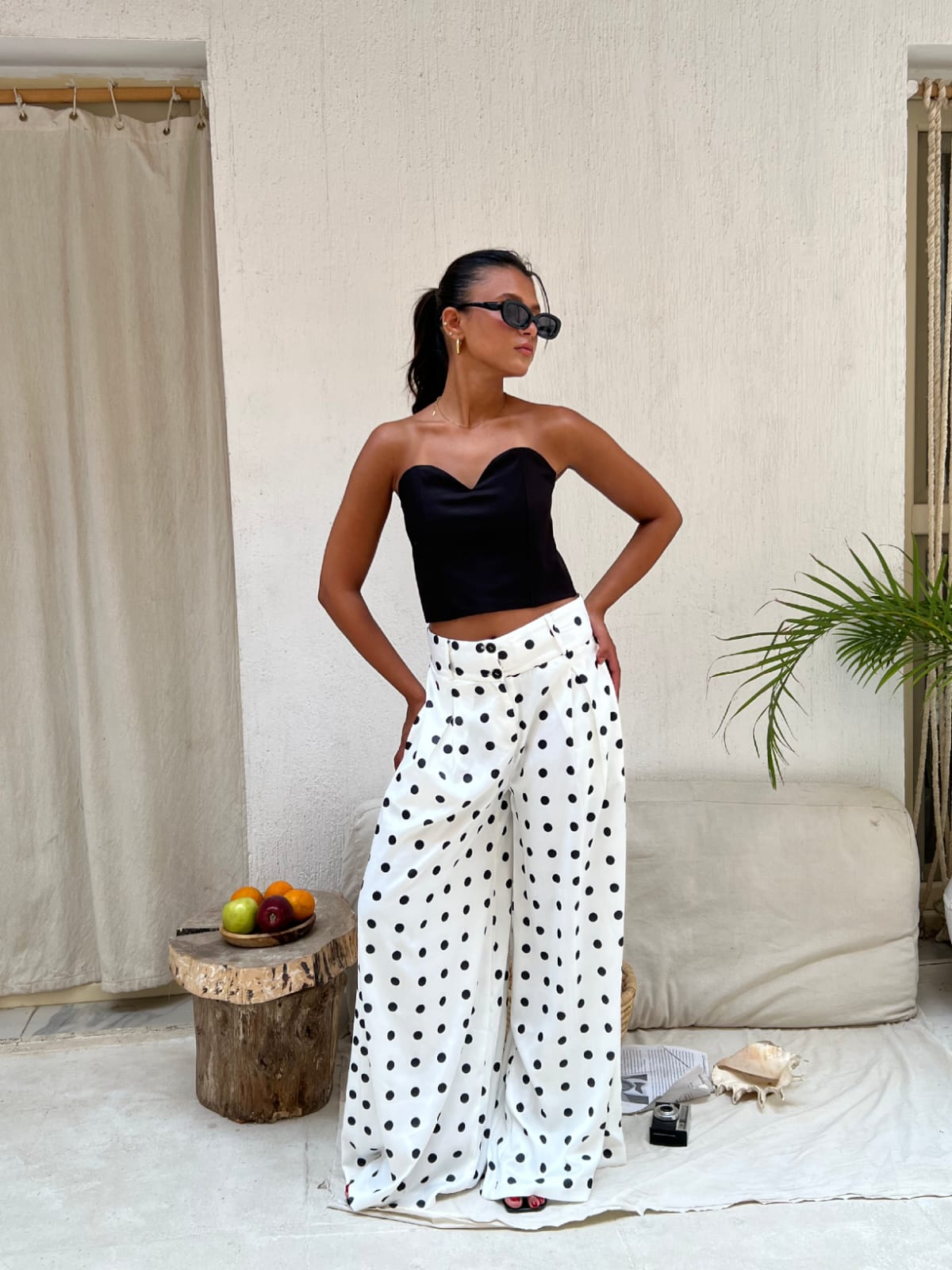 Wide-leg polka dot trousers