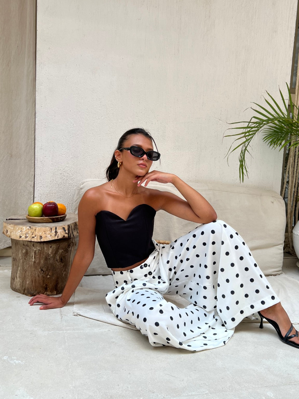 Wide-leg polka dot trousers