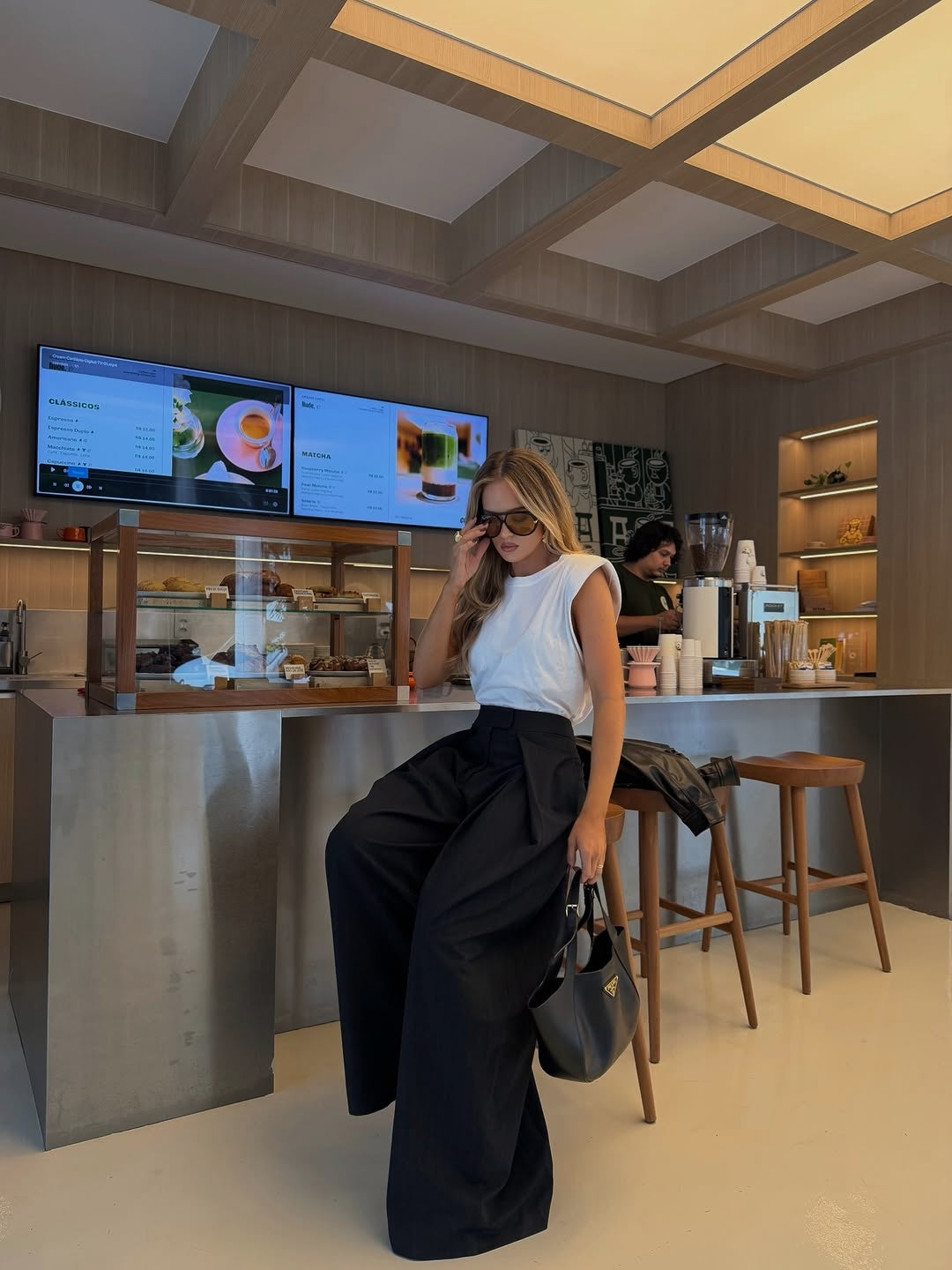 Wide Leg Pleated Trousers Black