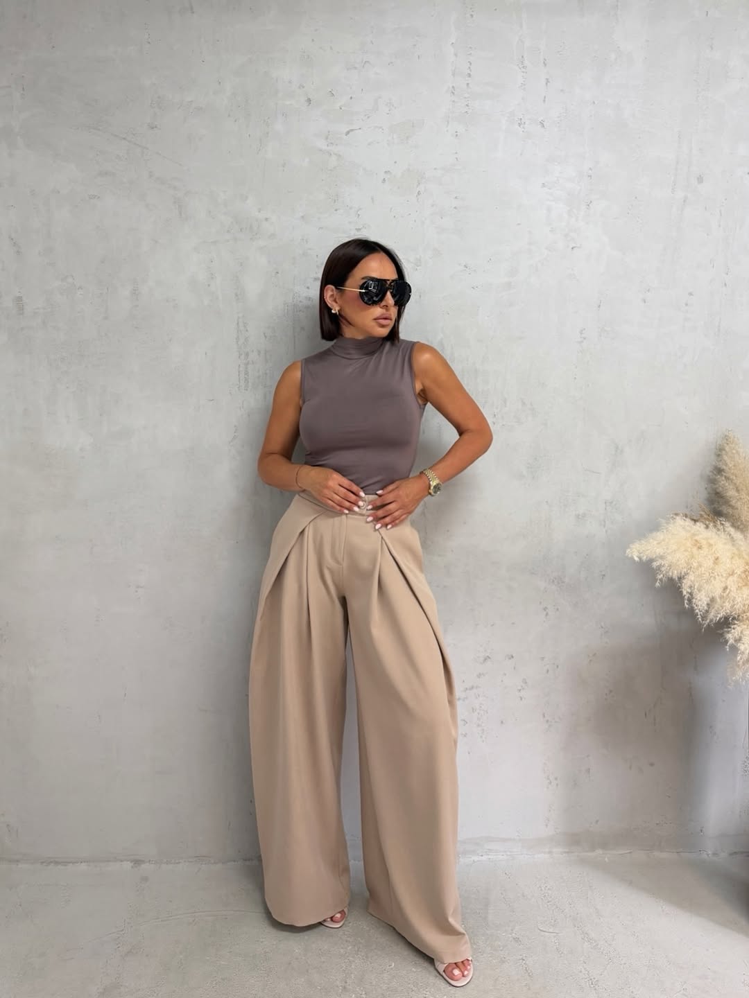 Elara Wide-Leg Pants-Beige