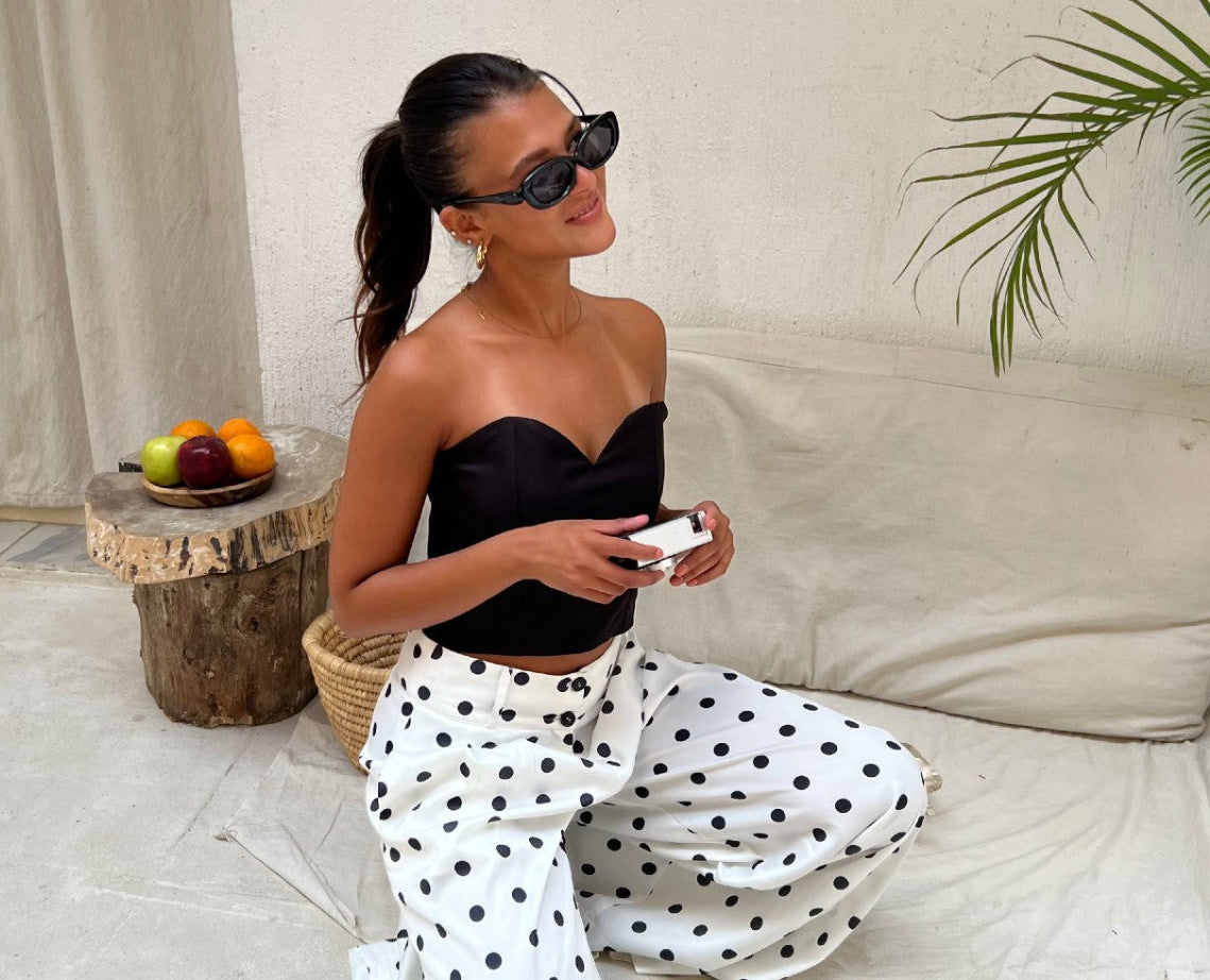 Wide-leg polka dot trousers