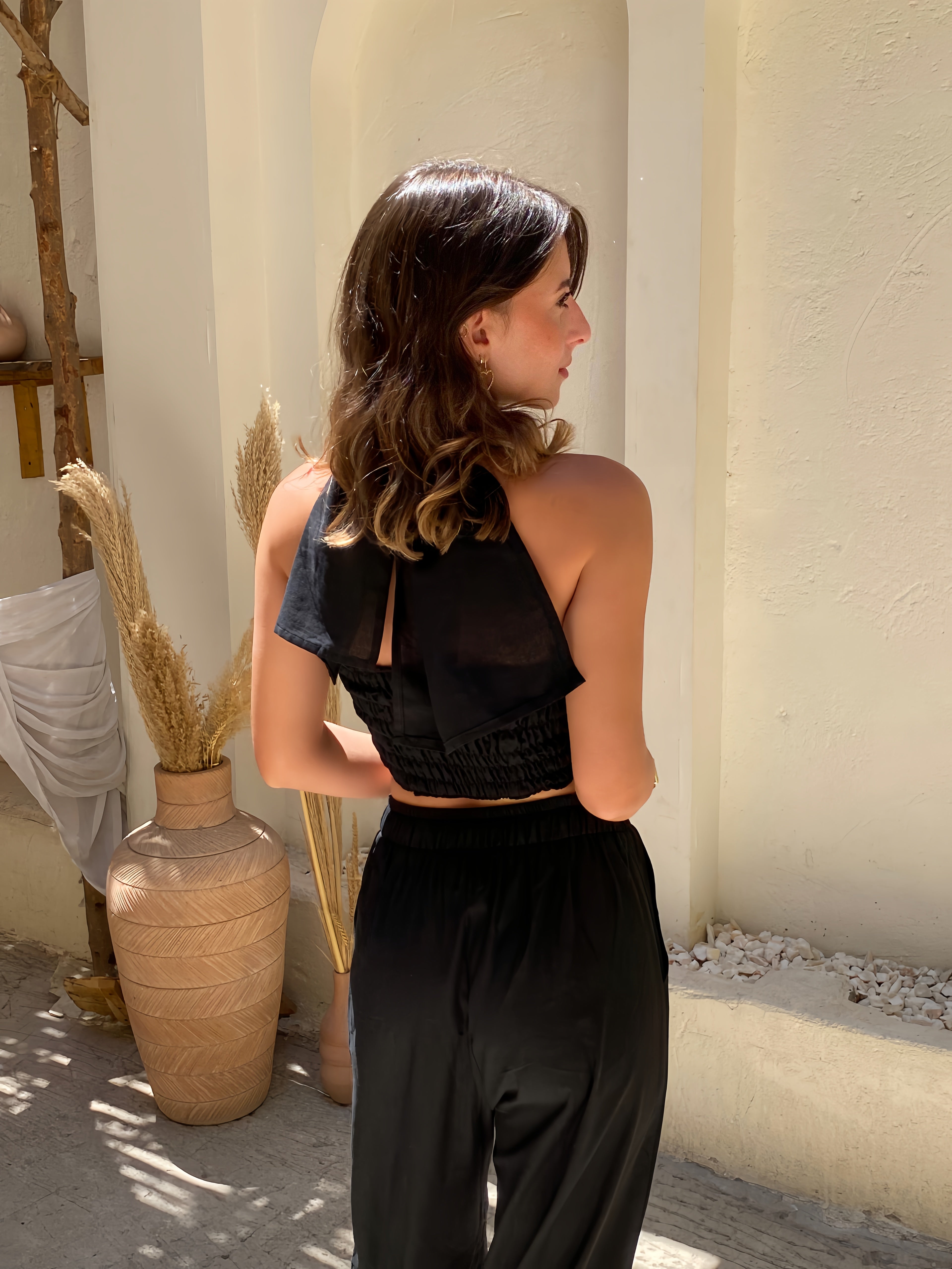 Black Linen Neck Tie Set