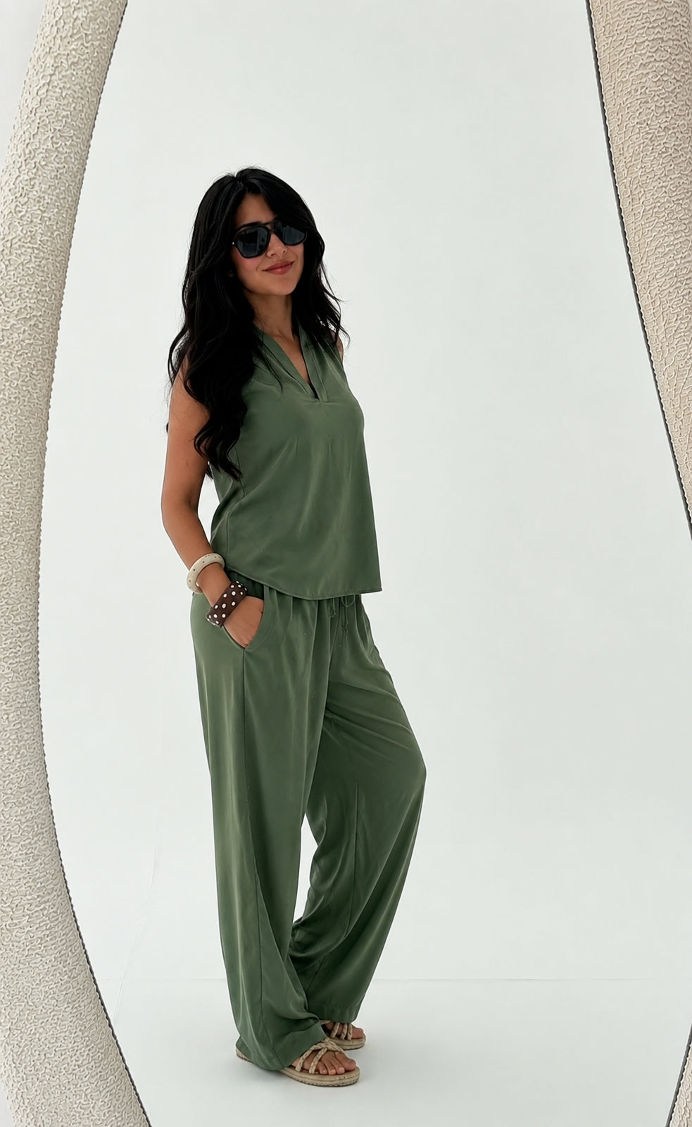 Olive Luna Halter Linen Set