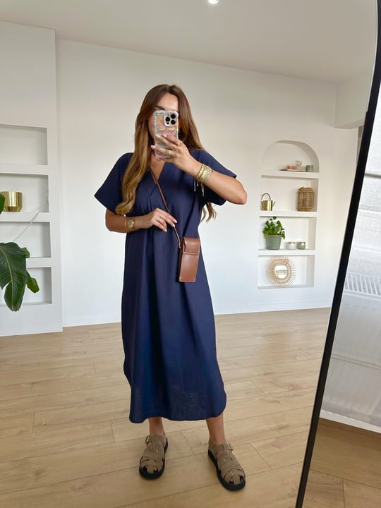 Navy Linen Midi Dress