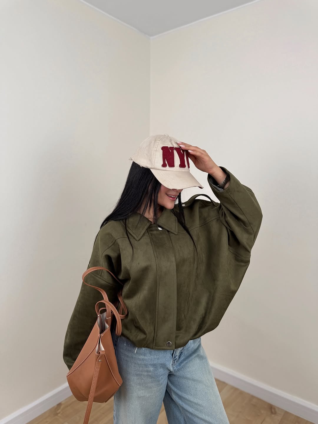 SUEDE ZIPPERED DROP SHOULDER BOMBER JACKET