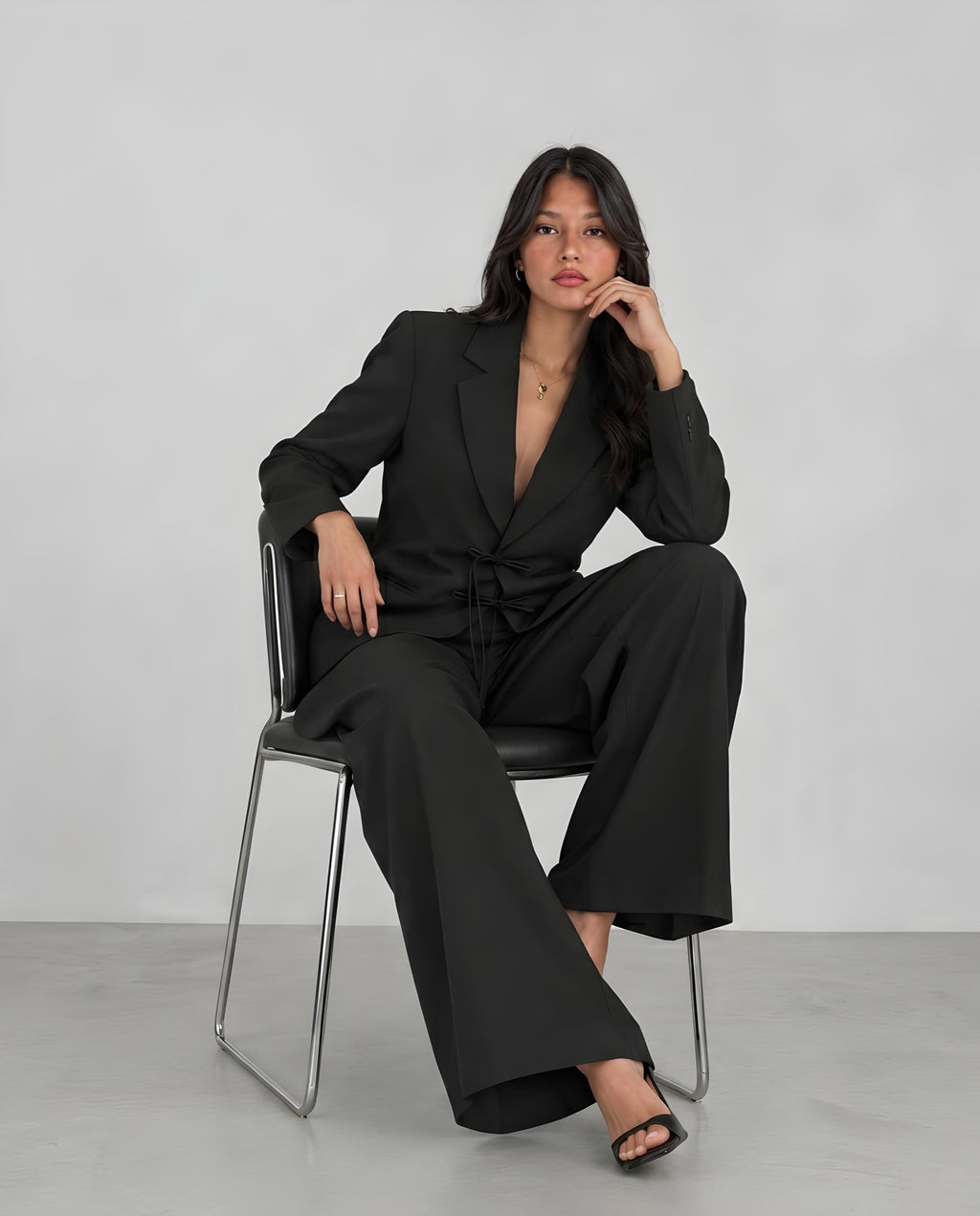 Signature Tie-Front Black Suit Set