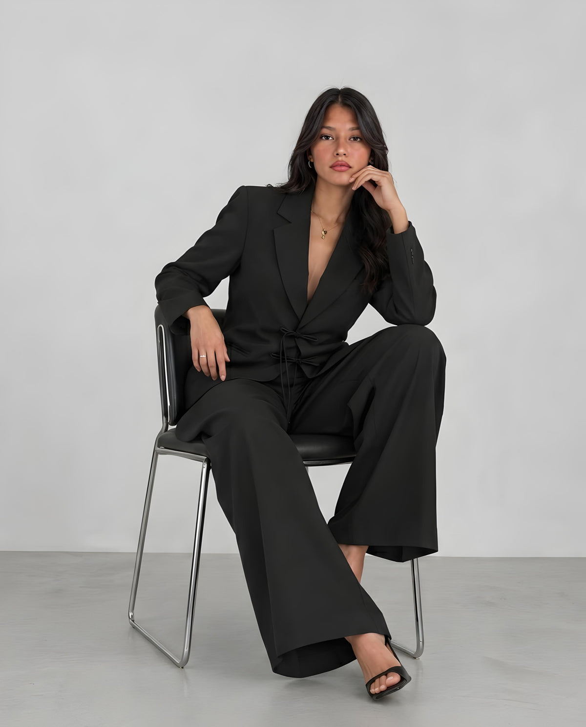 Signature Tie-Front Black Suit Set
