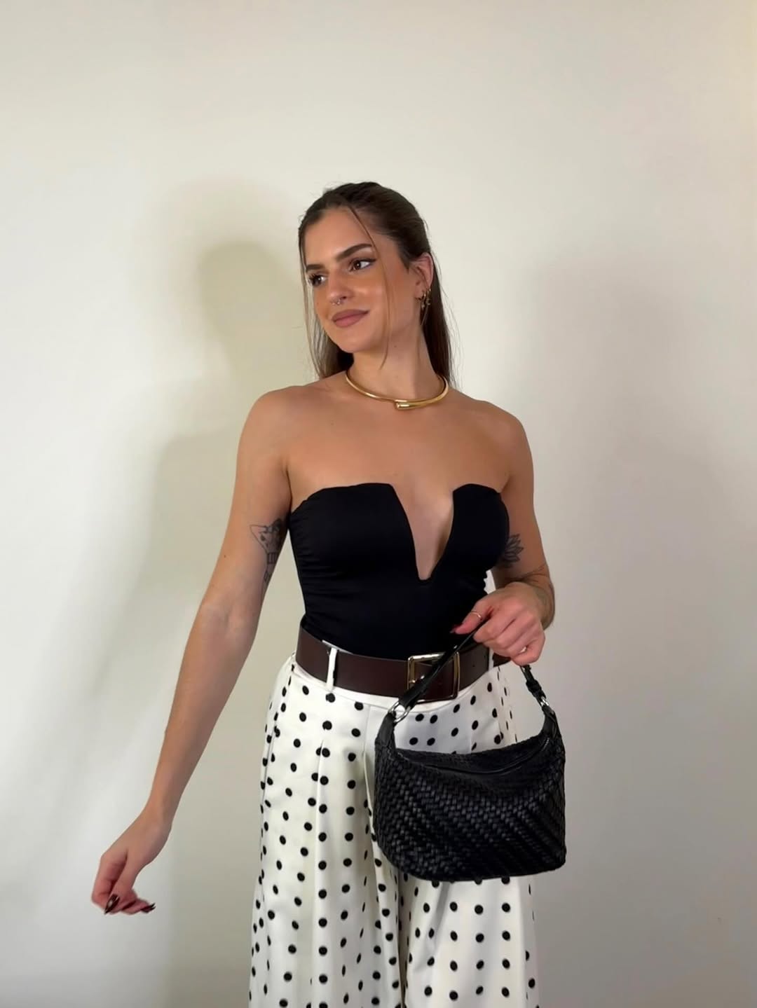 Wide-leg polka dot trousers