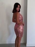 ‘DANICA’ Sequin Cowl Top + Skirt - Pink