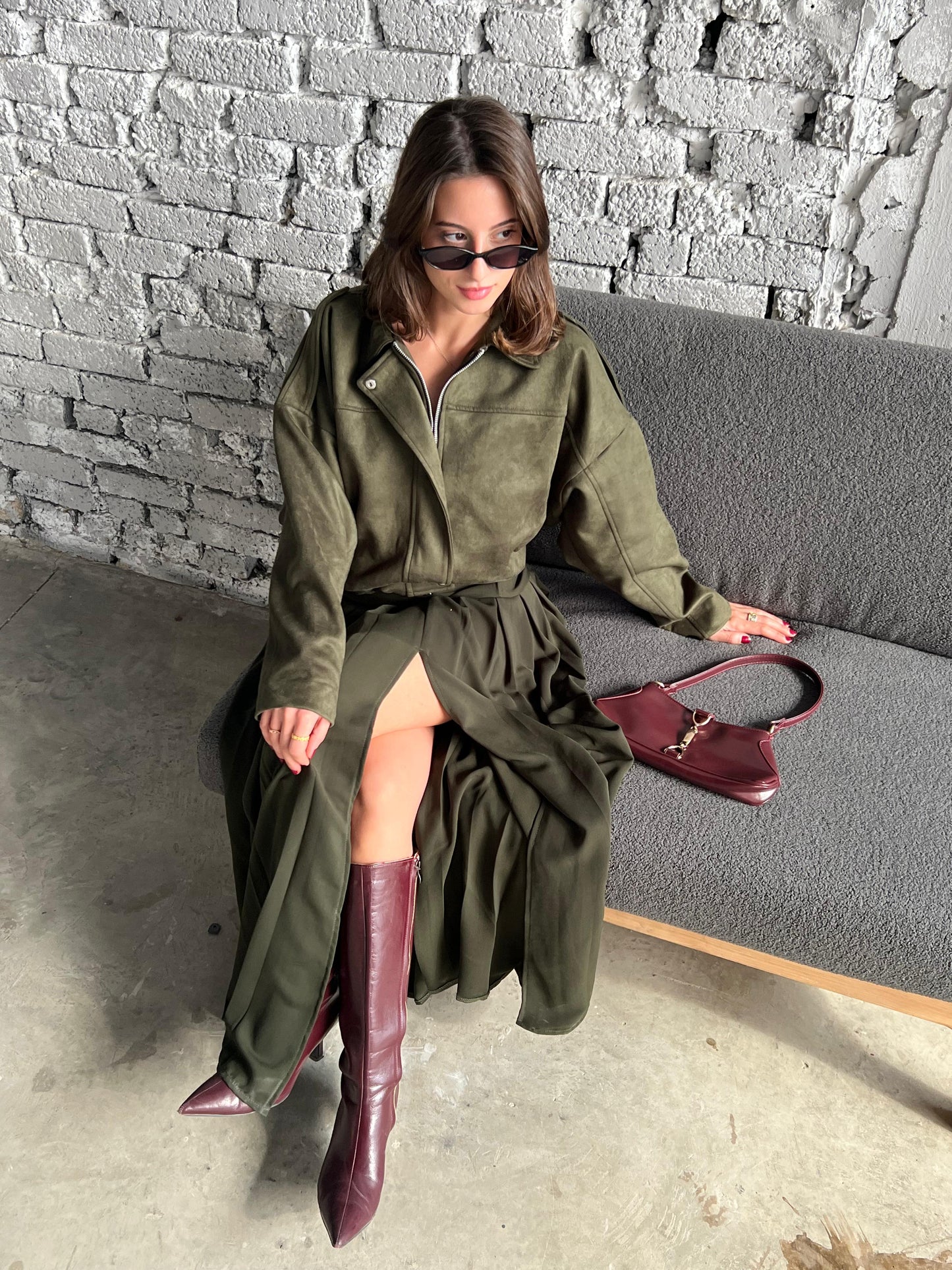 SUEDE ZIPPERED DROP SHOULDER BOMBER JACKET