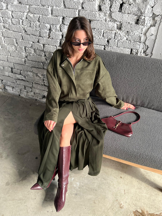 SUEDE ZIPPERED DROP SHOULDER BOMBER JACKET