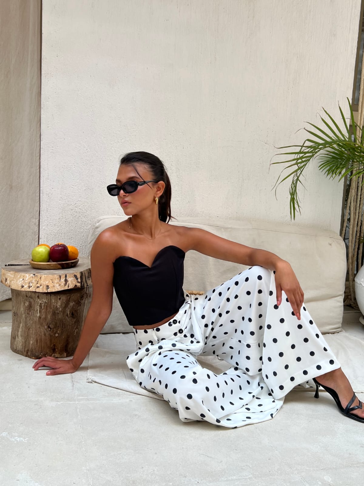 Wide-leg polka dot trousers