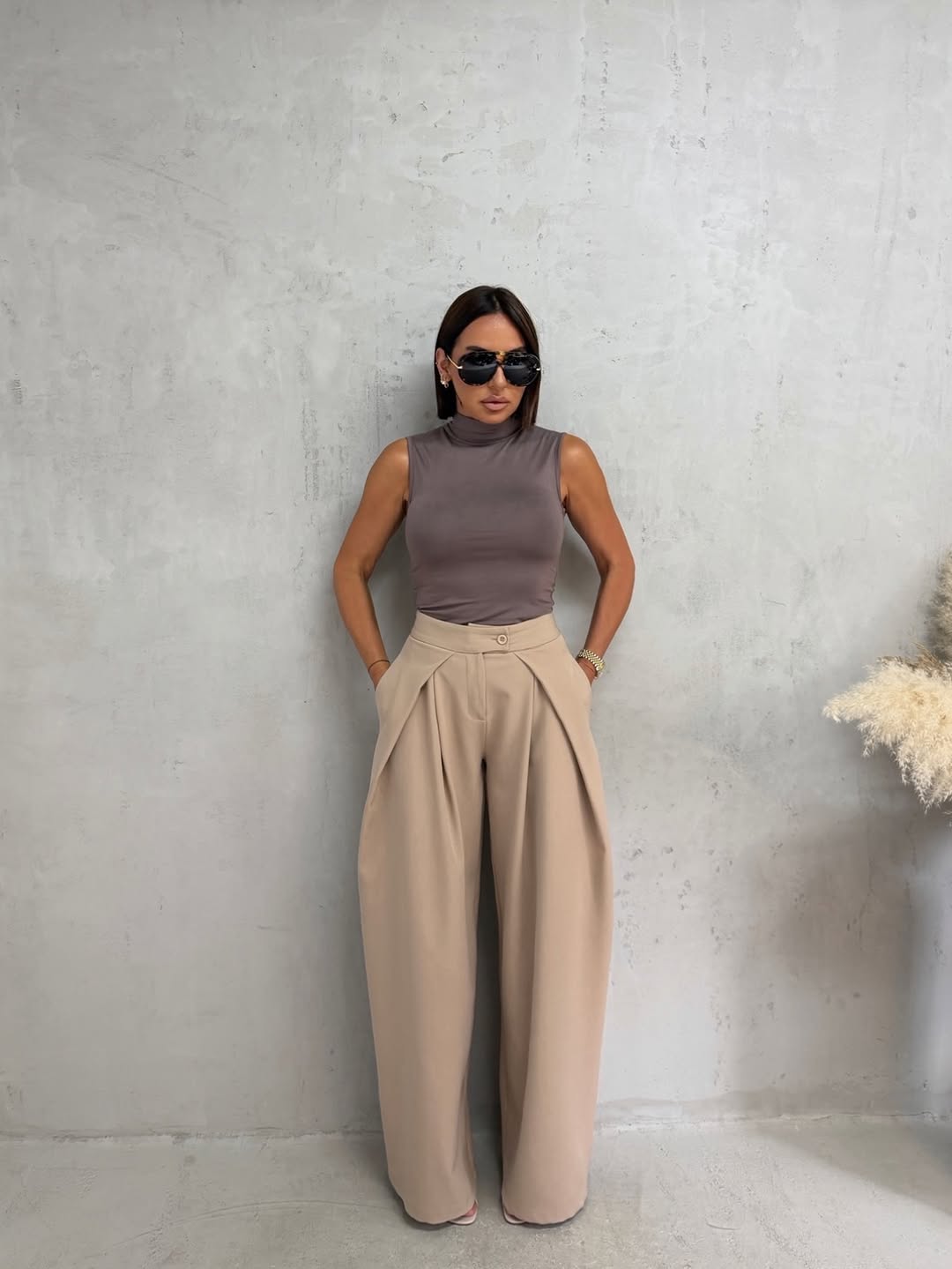 Elara Wide-Leg Pants-Beige