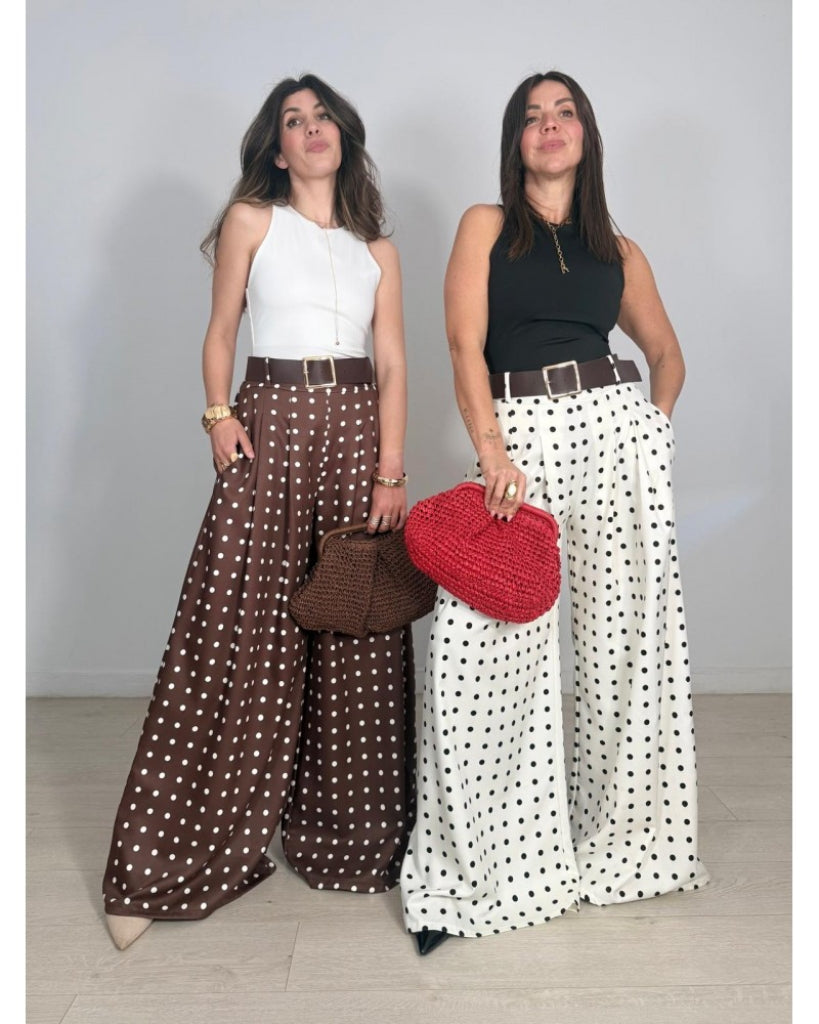 Wide-leg polka dot trousers