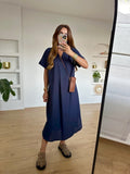 Navy Linen Midi Dress