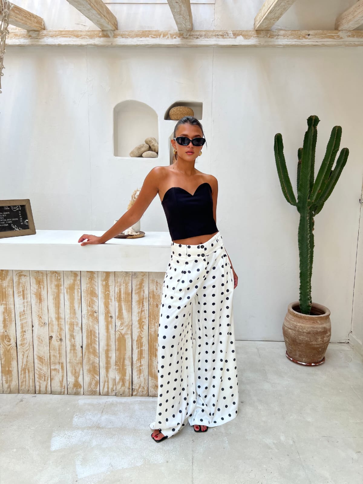 Wide-leg polka dot trousers