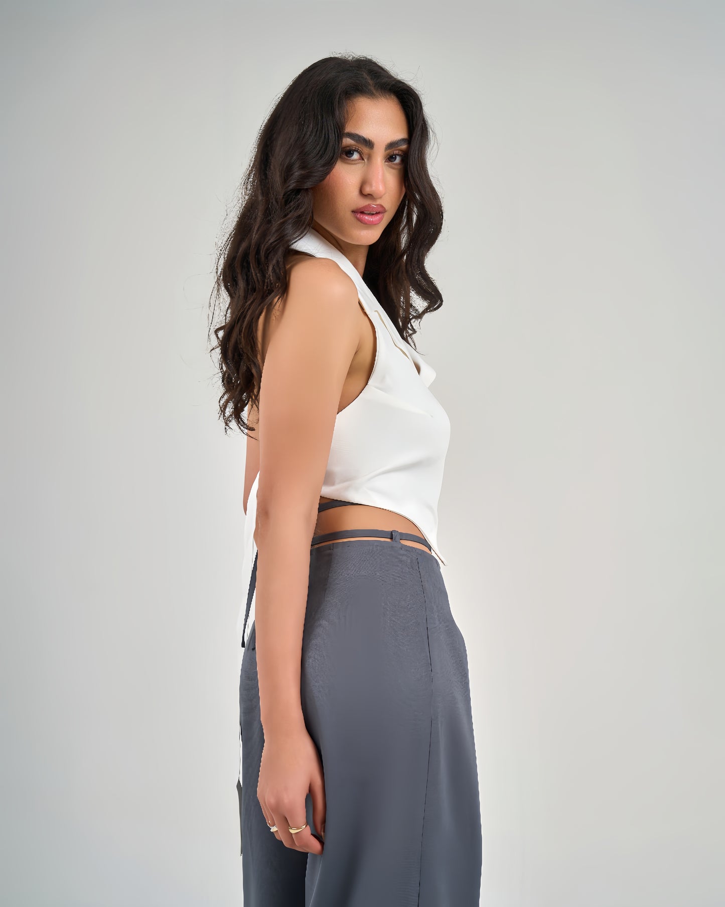 Grey Belt &amp; Pleats Pants