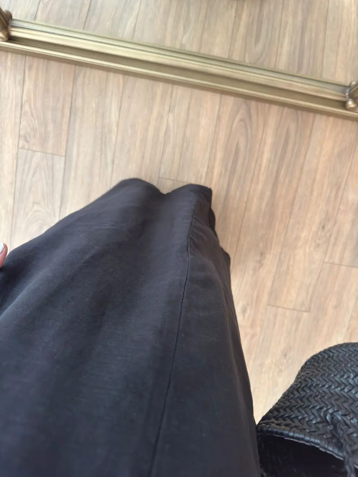 Black Back Detailed V Neck Premium Linen Dress