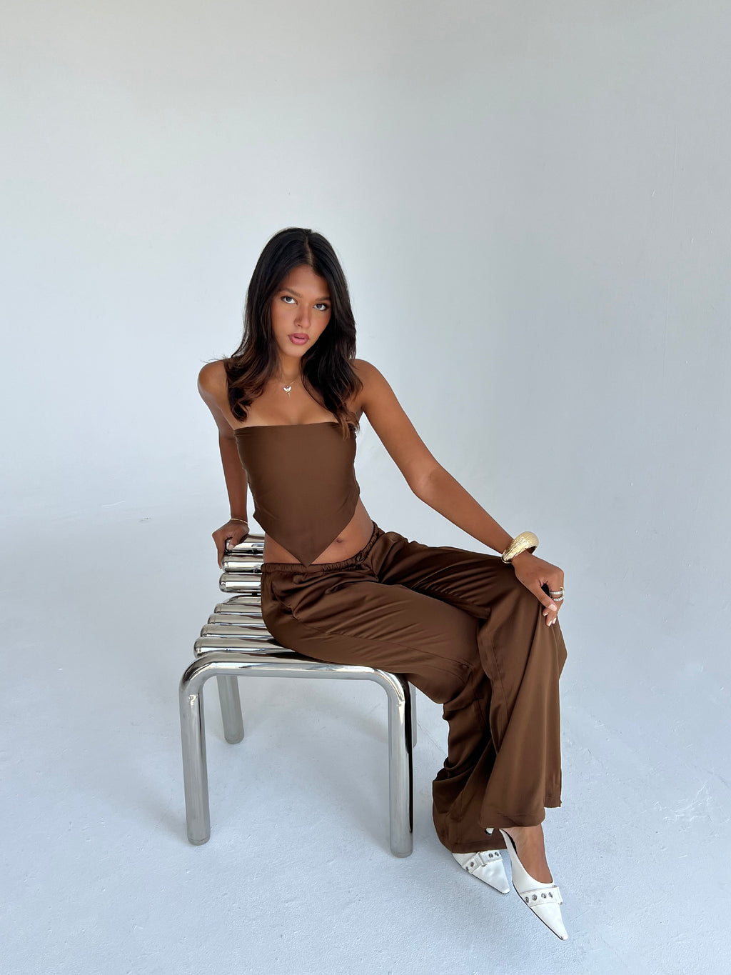 Allure Satin Scarf Top & Wide-Leg Pants Set