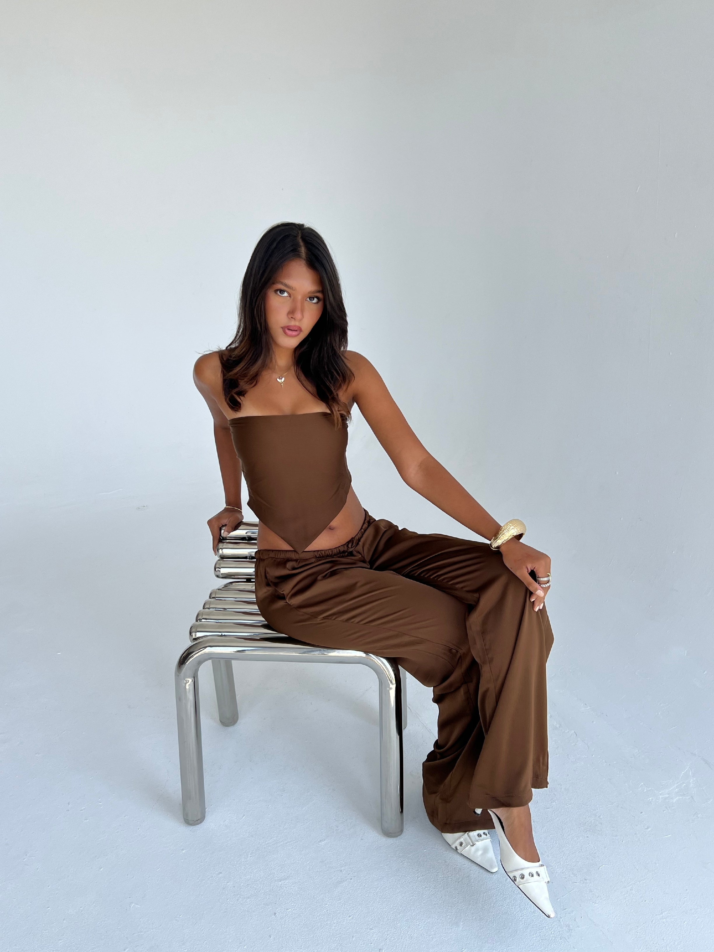 Allure Satin Scarf Top & Wide-Leg Pants Set