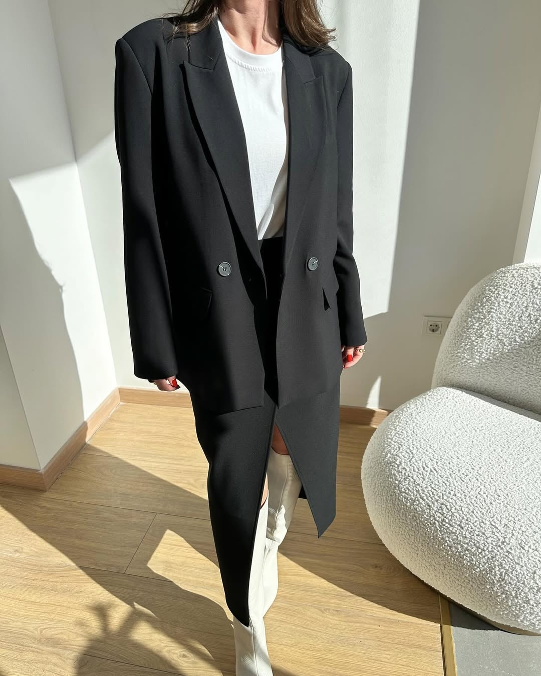 Asymmetric Wrap Midi Skirt - Black