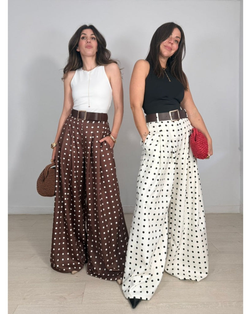 Wide-leg polka dot trousers