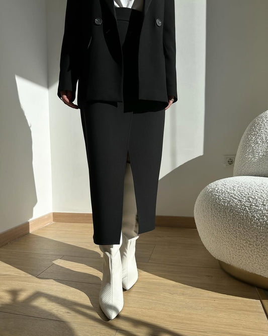 Asymmetric Wrap Midi Skirt - Black