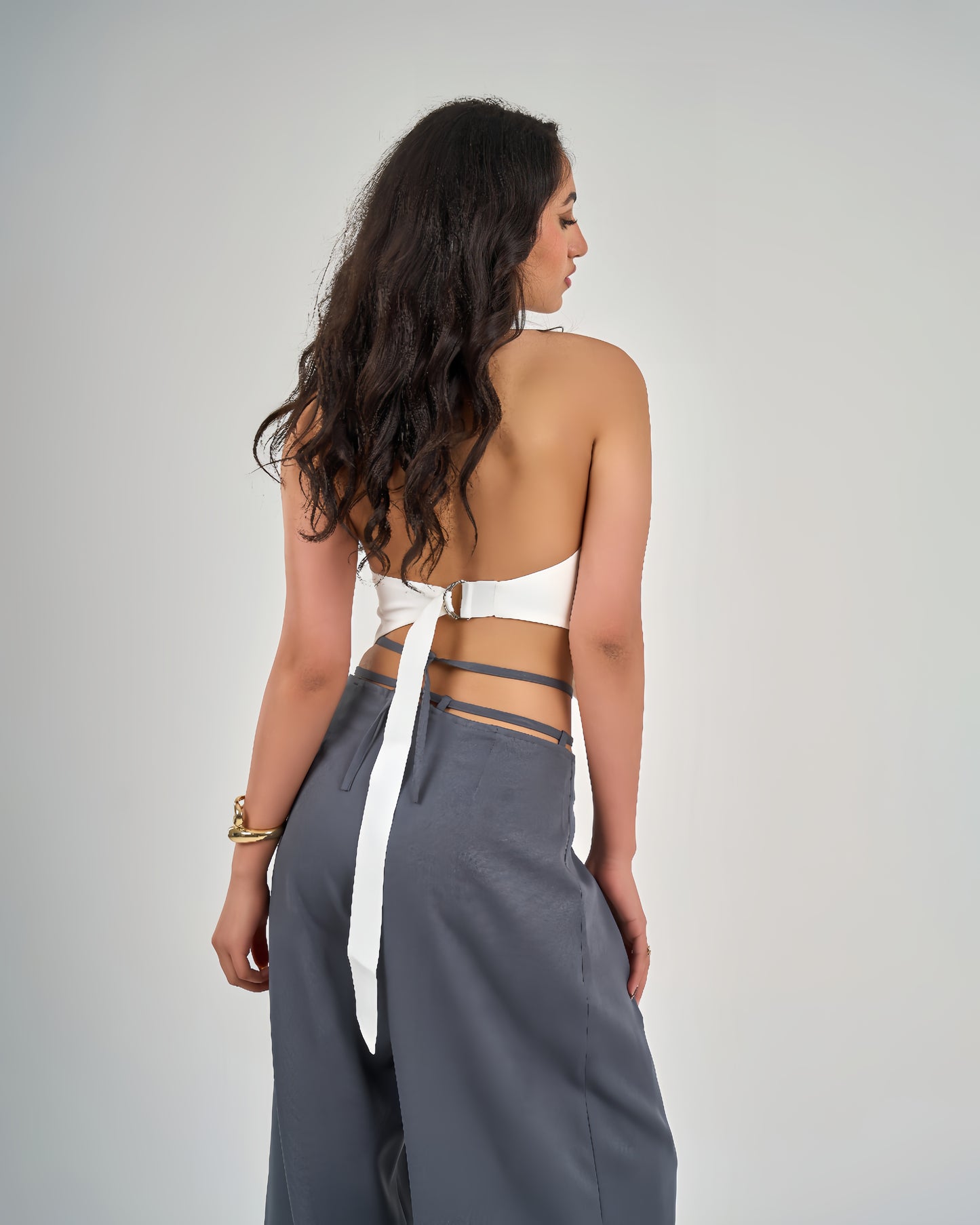 Grey Belt &amp; Pleats Pants