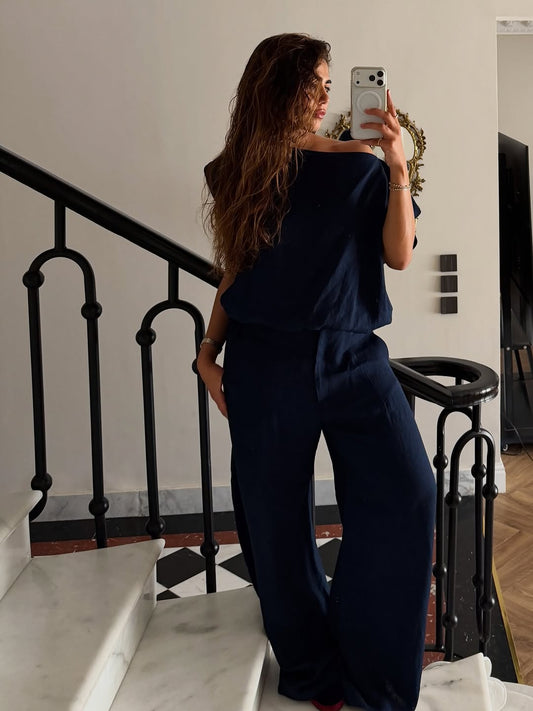 Azure Linen Set – Navy Blue