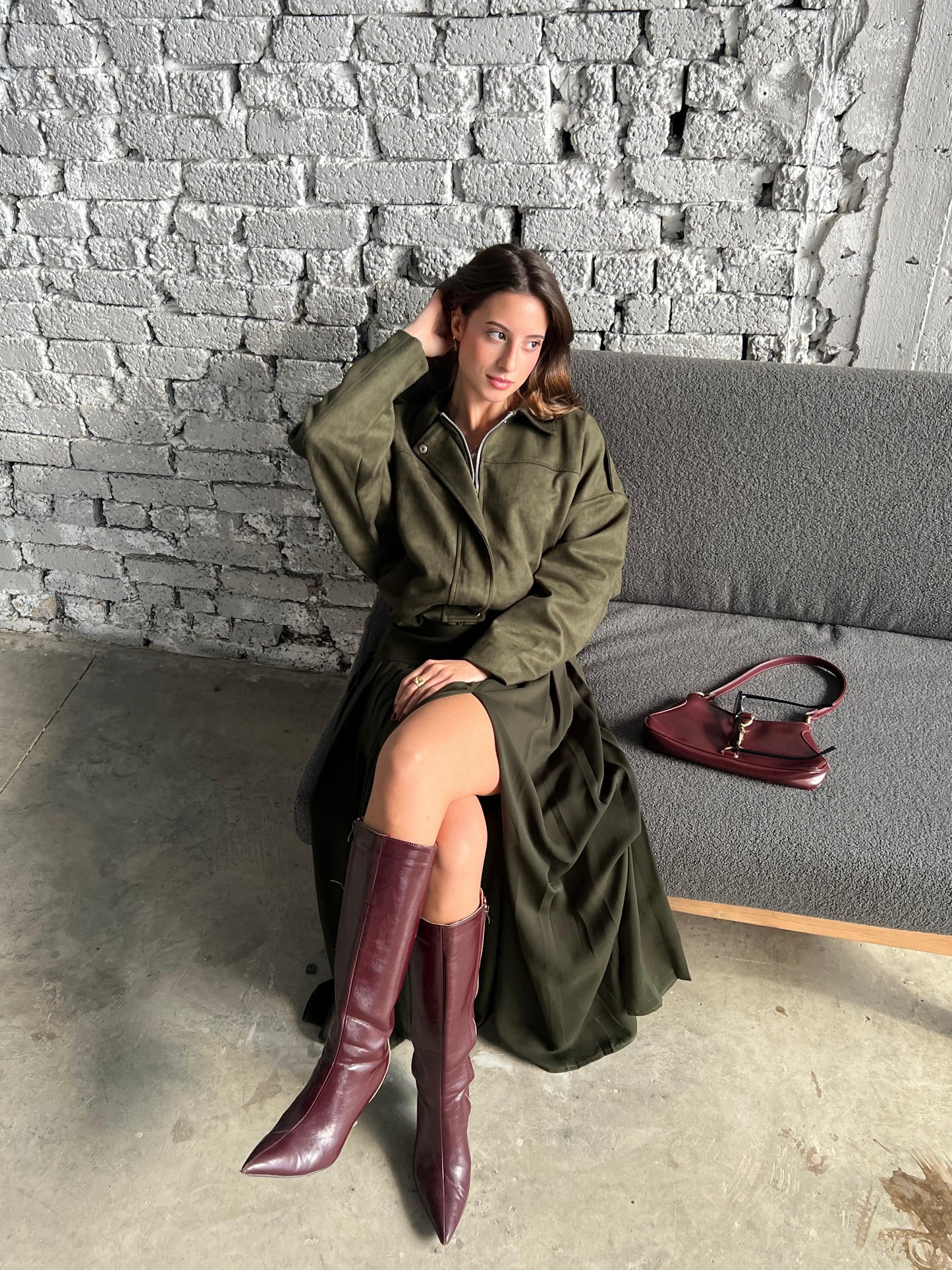 SUEDE ZIPPERED DROP SHOULDER BOMBER JACKET