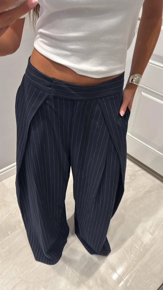 Striped Extra Wide Leg Design Trousers