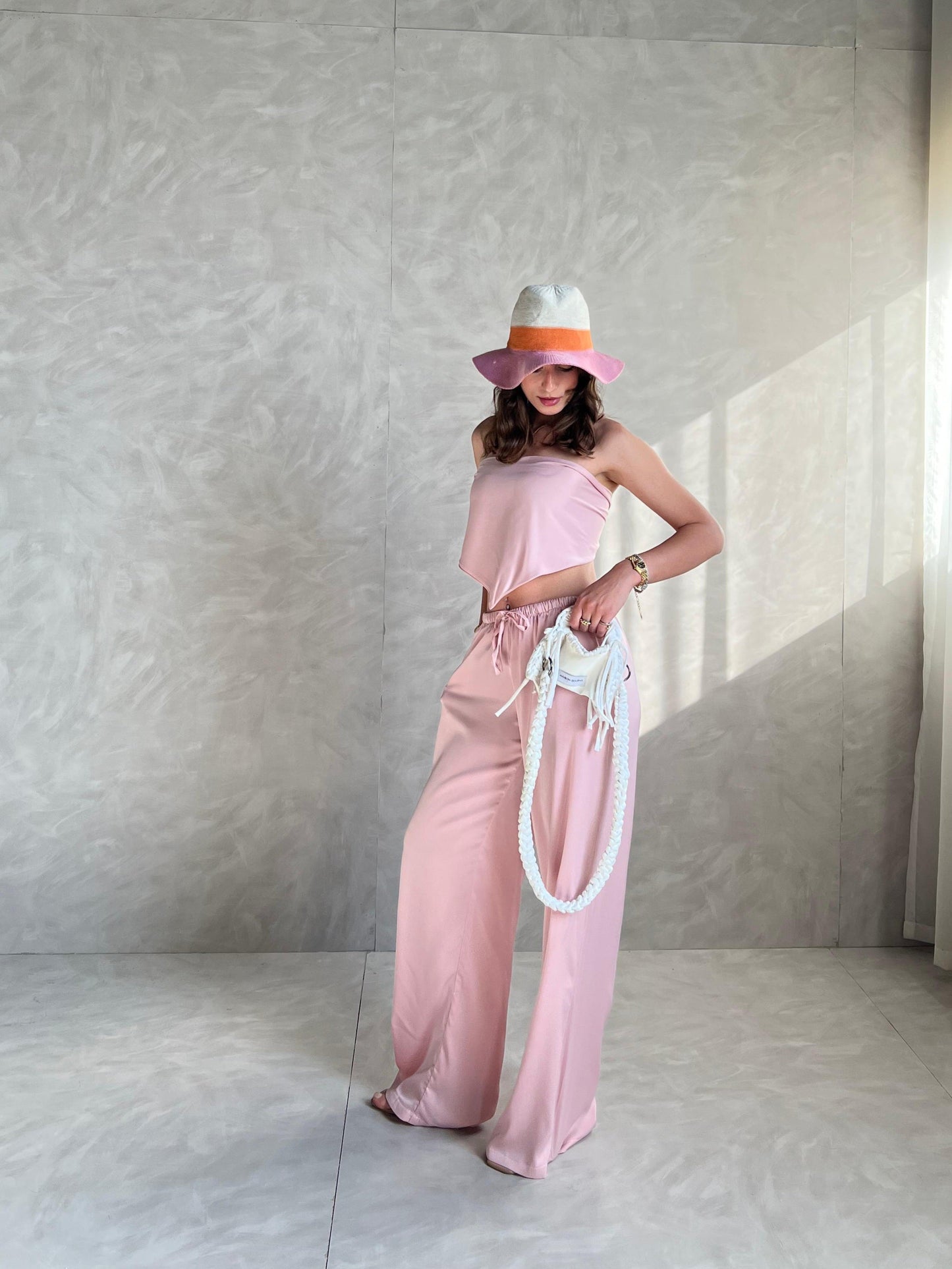 Allure Satin Scarf Top & Wide-Leg Pants Set