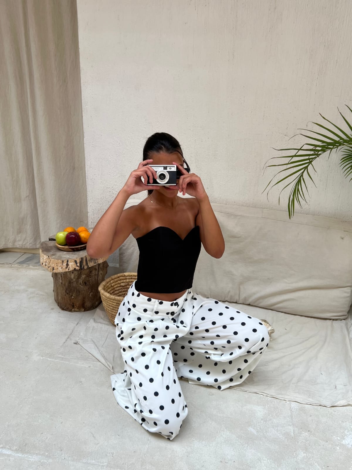 Wide-leg polka dot trousers