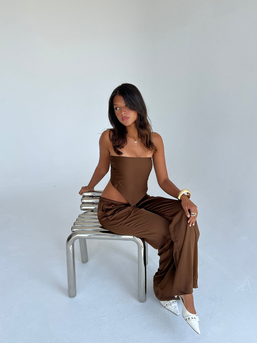 Allure Satin Scarf Top & Wide-Leg Pants Set