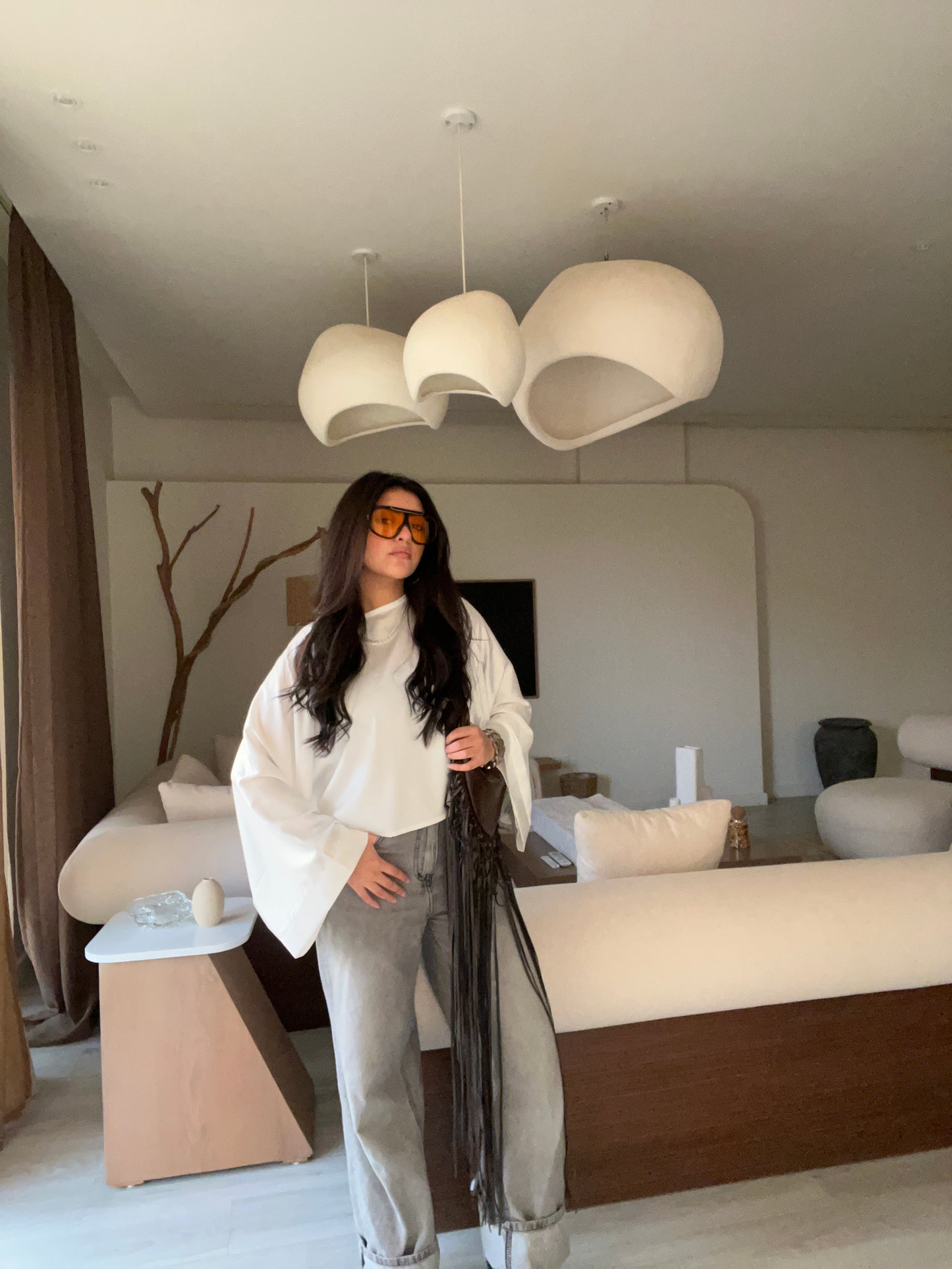 Wide Sleeve Satin Blouse White