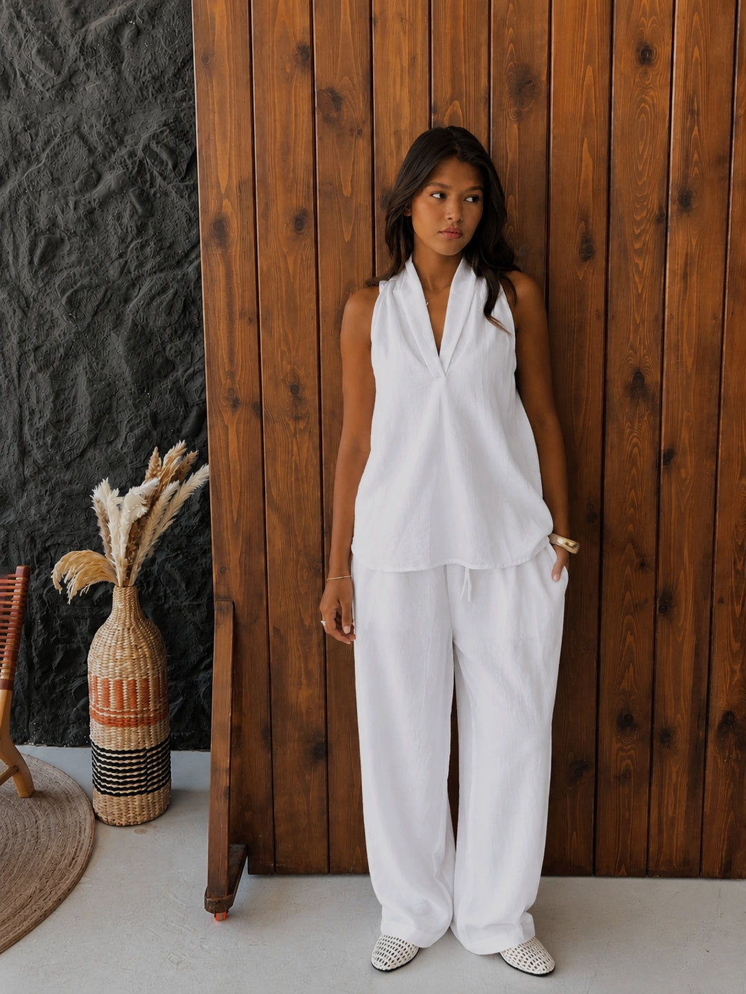 WhiteLuna Halter Linen Set