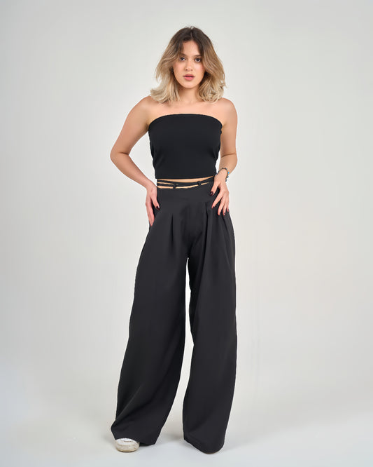 Black Belt &amp; Pleats Pants
