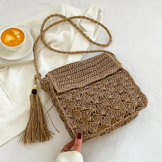 Hand-Woven Handbags With Tassels Straw