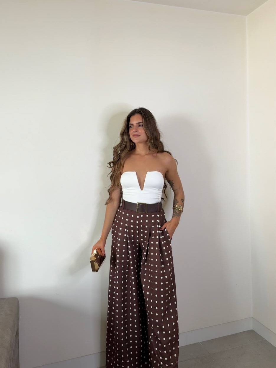 Wide-leg polka dot trousers