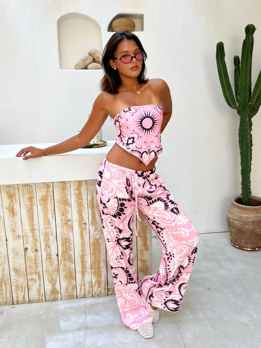 Blush Boho Satin Wide-Leg Pants