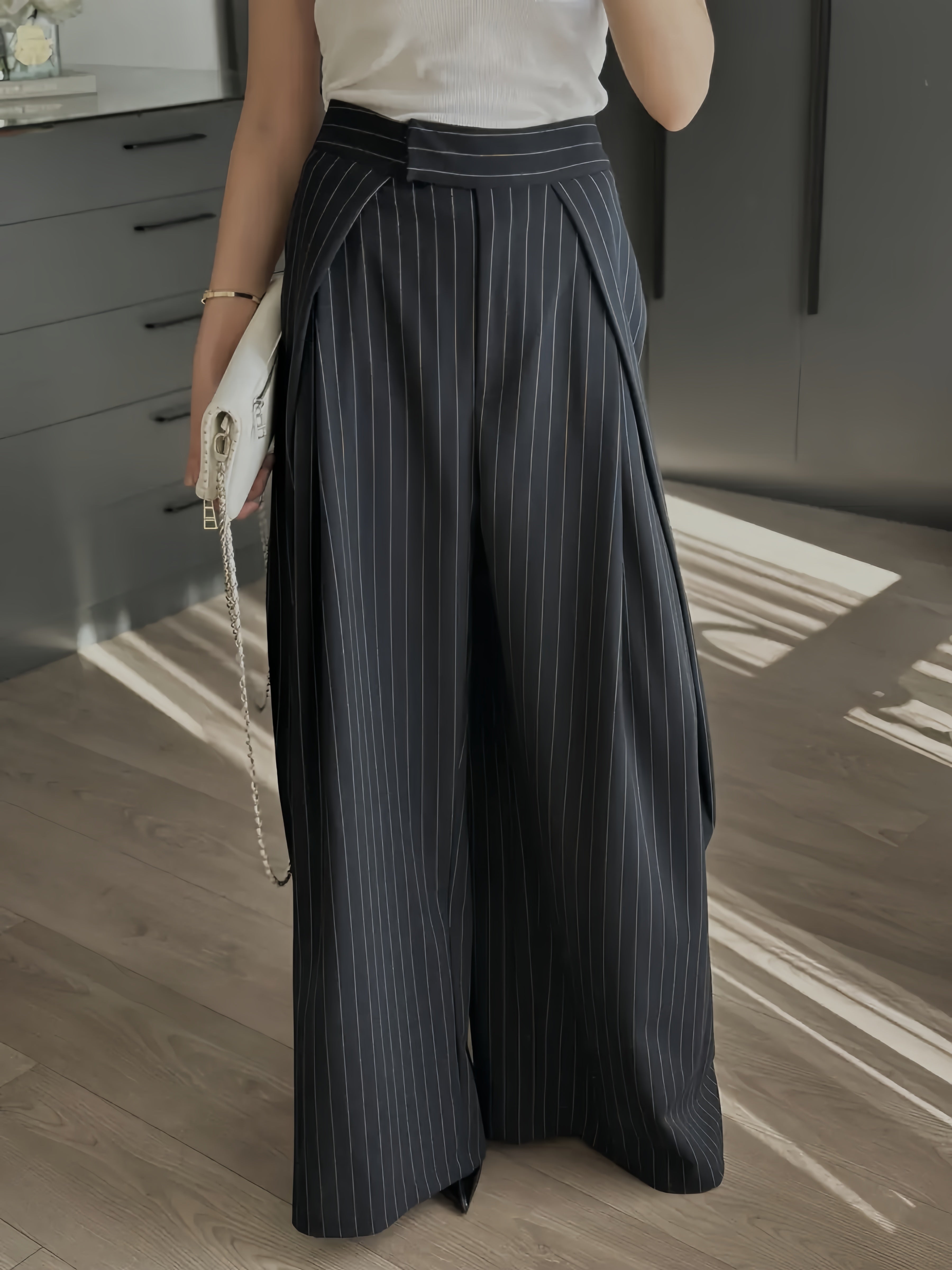 Striped Extra Wide Leg Design Trousers