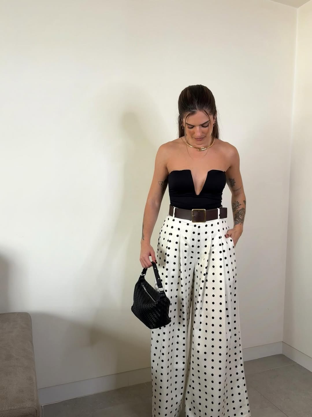 Wide-leg polka dot trousers