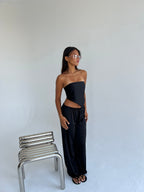 Allure Satin Scarf Top & Wide-Leg Pants Set