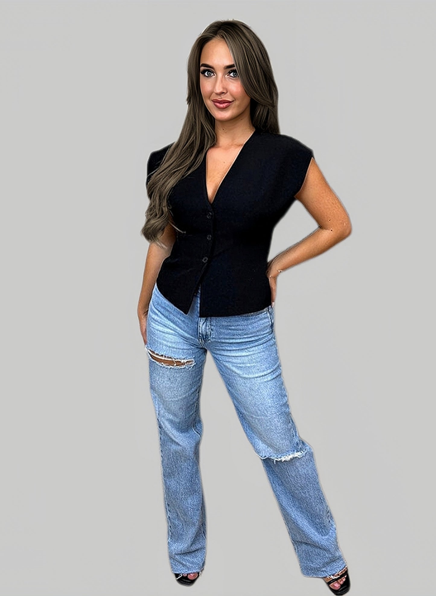 Vest with Cap Sleeves - Black