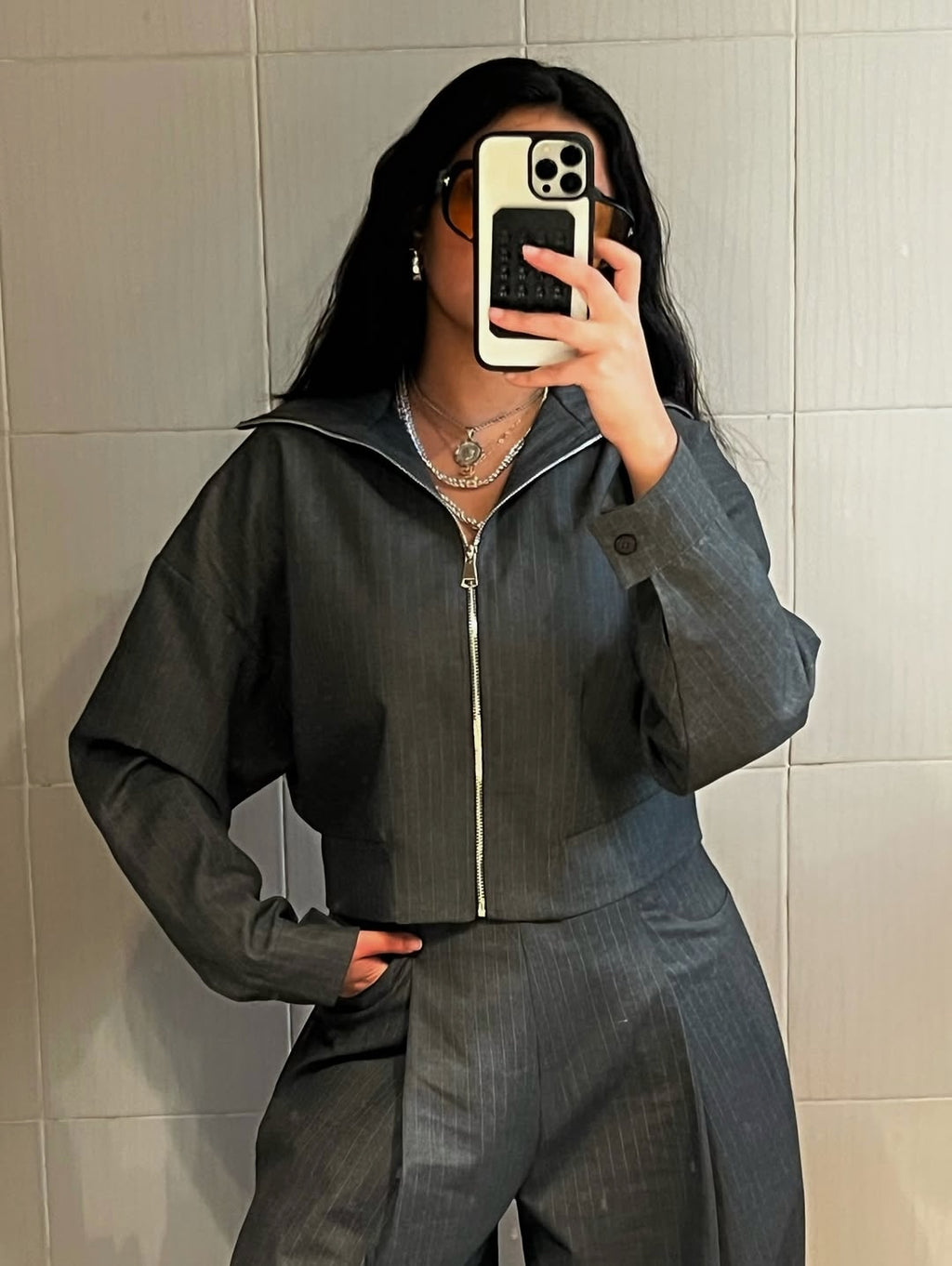 STRIPED BOXY JACKET SET