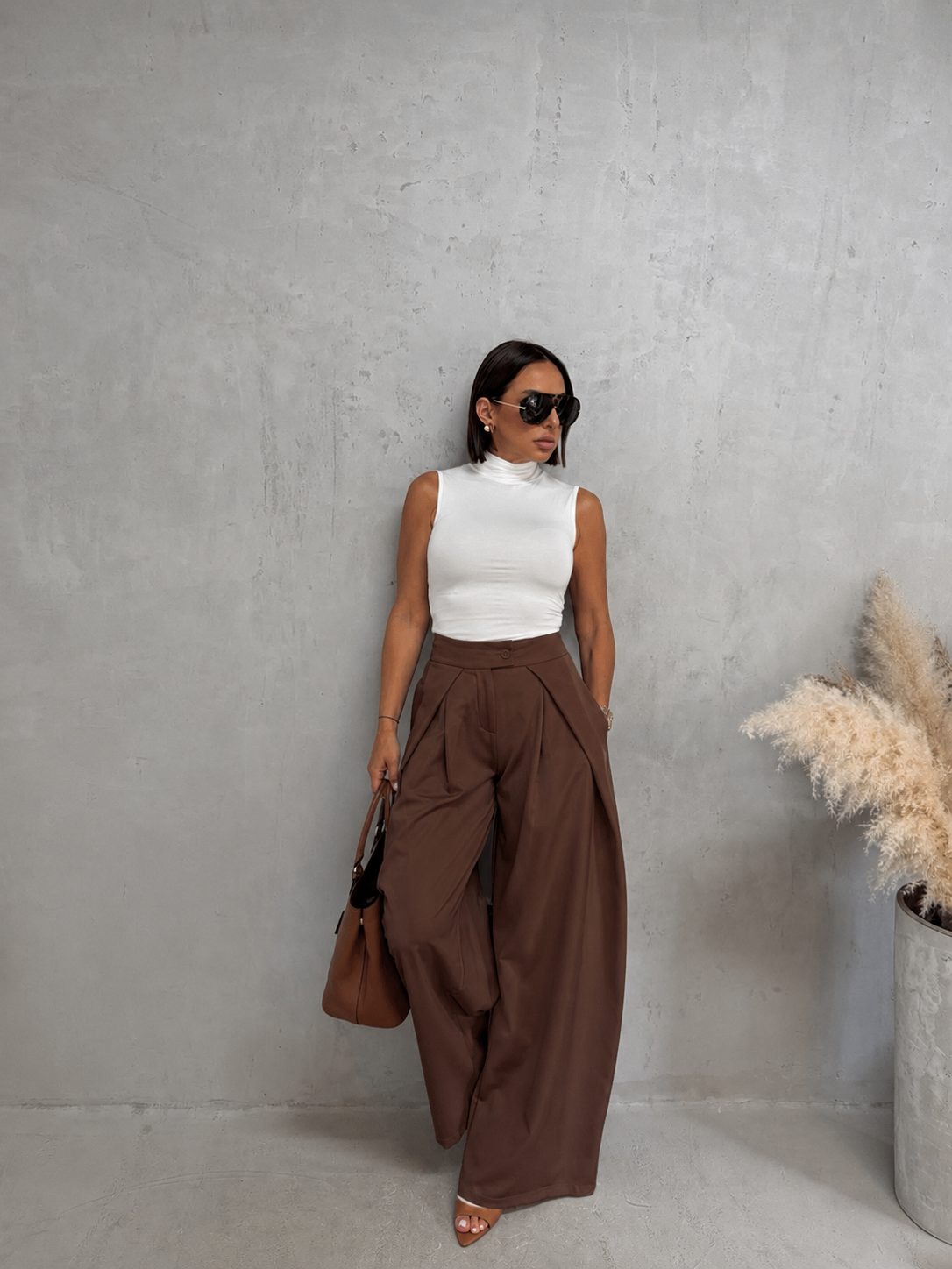 Elara Wide-Leg Pants-Brown