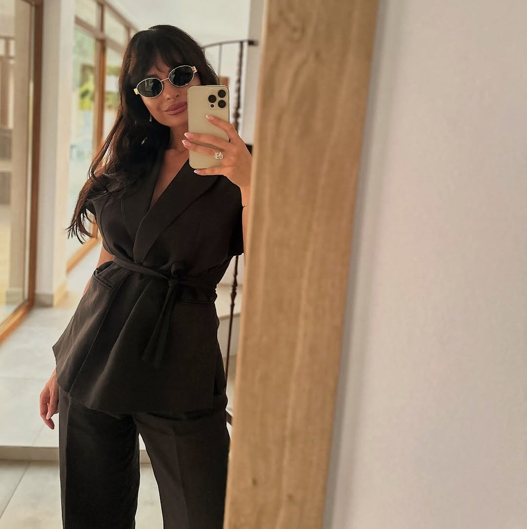 Linen Blend Pleated Set