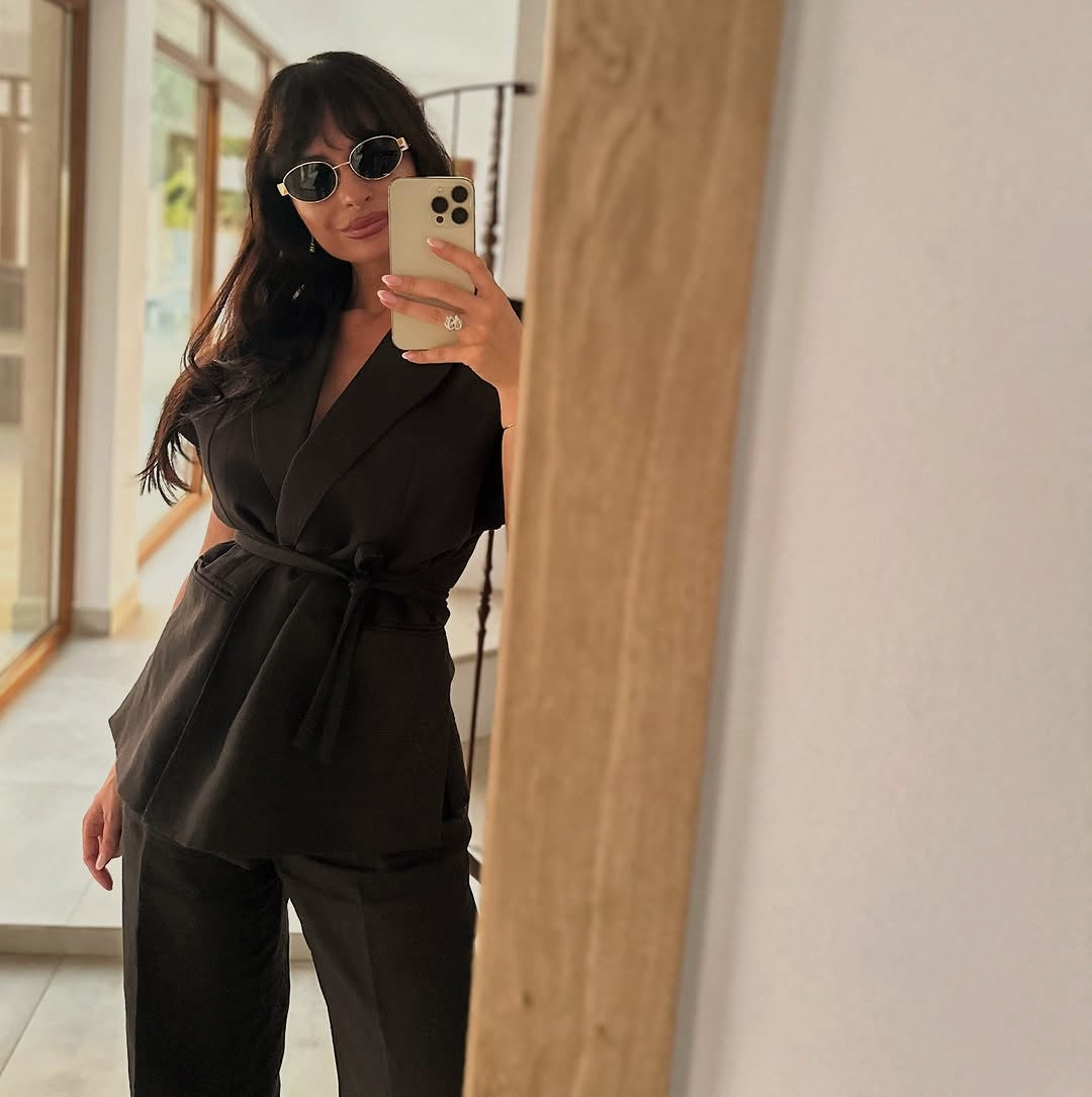 Linen Blend Pleated Set