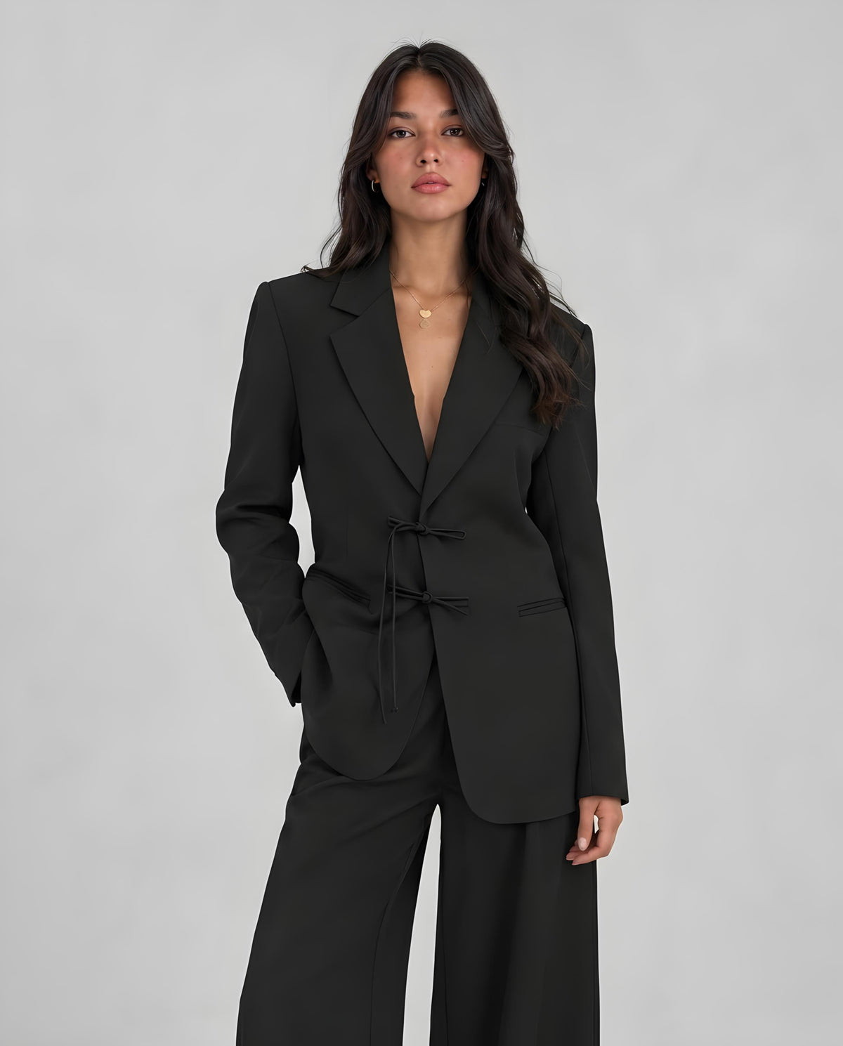Signature Tie-Front Black Suit Set
