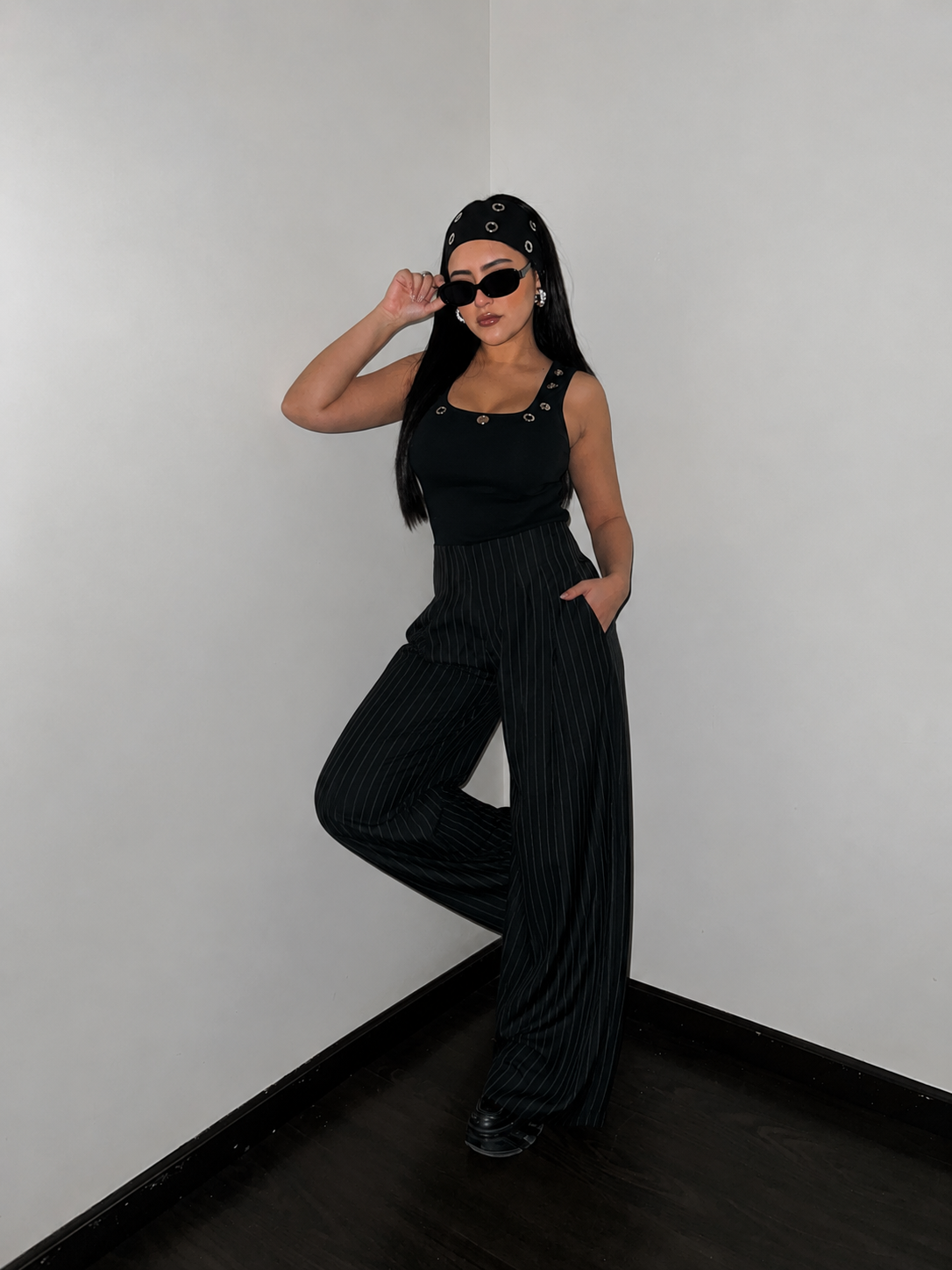 Pinstripe wide-leg pants